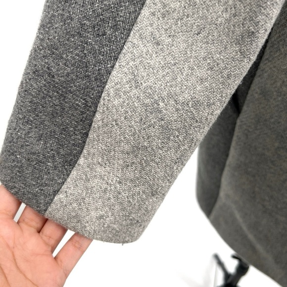 J Crew Nello Gori Stadium Cloth Hooded Coat Sz 2 Gray Colorblock Leather Trim - Picture 6 of 6